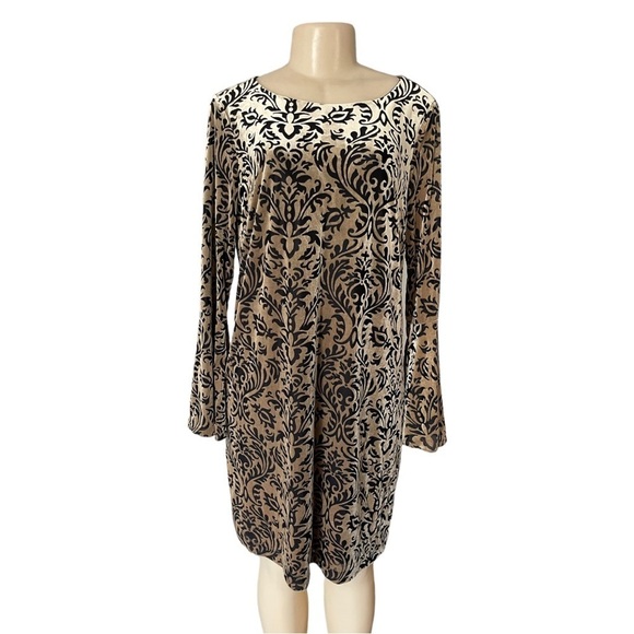 Eci Whimsical Witchy Gold Velvet Burnout Dress Sultry Flare Sleeve Dark Boho L - Picture 5 of 9